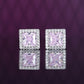 Micro-setting Pink diamond color princess cut Lab created stones Square shape detailed ear studs, sterling silver