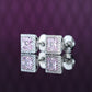 Micro-setting Pink diamond color princess cut Lab created stones Square shape detailed ear studs, sterling silver