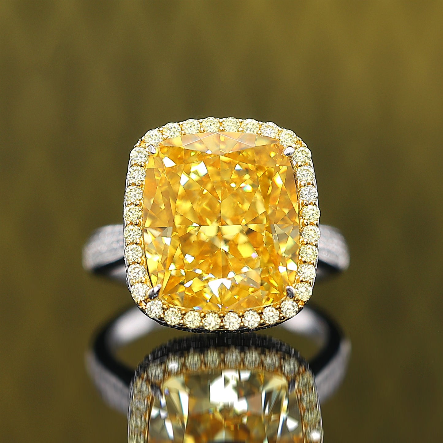 Micro-setting Yellow diamond color Lab created stones Paris Star Ring , sterling silver. (10 carats)