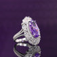 Micro-setting Purple diamond color Lab created stones horse eye shape ring, sterling silver. (13.5 carat)