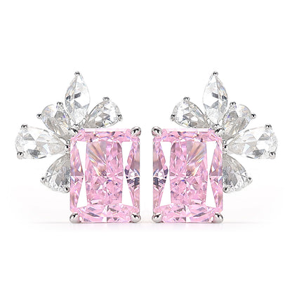 Promotional design Micro-setting Sakura pink diamond color lab created stones romantic ear studs, sterling silver