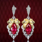 Micro-setting Ruby color lab created stones Double platting the lion king earrings, sterling silver