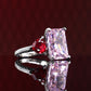 Micro-setting Pink diamond color Lab created stones 2 drops of blood ring, sterling silver