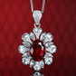 Micro-setting Oval ruby color Lab created stones fancy rose-cut necklace, sterling silver