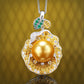 Micro-setting golden shell pearl Lab created stones abundant wealth necklace, sterling silver.