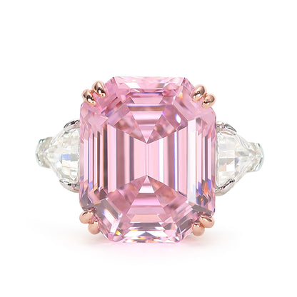 Promotional design：Pink diamond color Lab created stones Asscher cut ring, sterling silver