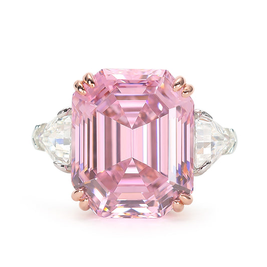 Mikrofassung Pink Diamond Color Lab erstellte Steine ​​Ring im Asscher-Schliff, Sterlingsilber
