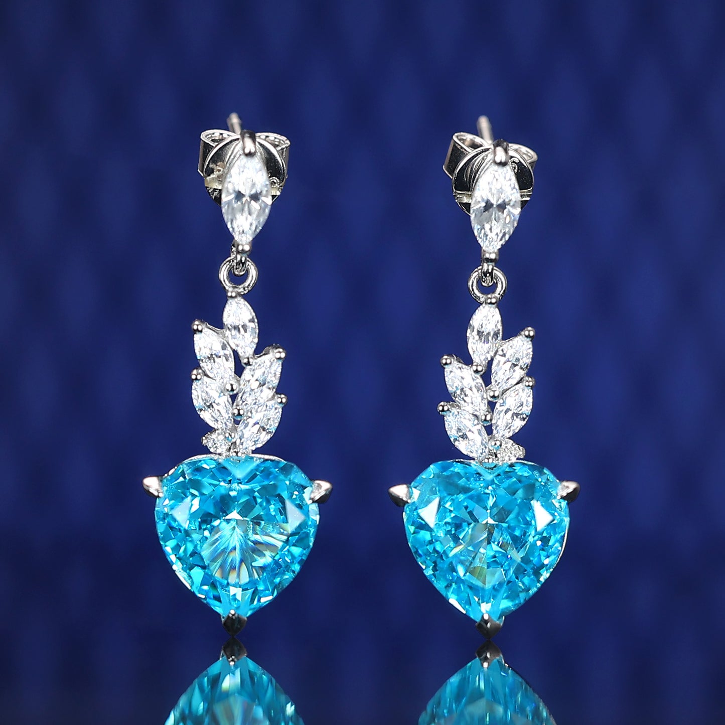 Micro-setting aquamarine color Lab created stones The heart of Cupid earrings, sterling silver