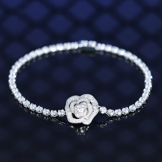 Bracelet chaîne Bulle Camélia micro-serti, argent 925/1000e