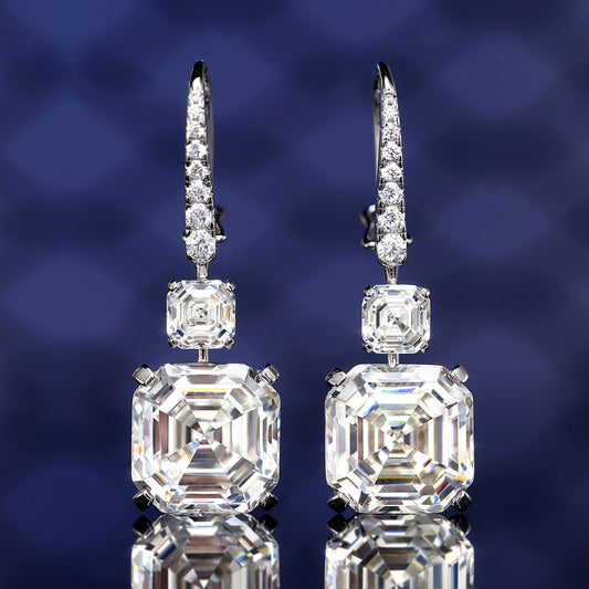 Special offer  Royal Asscher Cut Lab created stones hook earrings, sterling silver.
