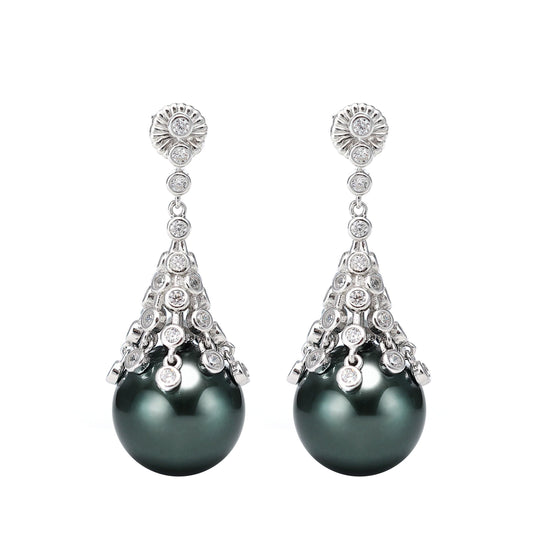 Boucles d'oreilles pendantes en perles de coquillages gris, argent sterling