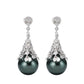 Micro-setting Lab created stones Grey shell pearl dangle earrings, sterling silver