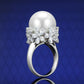 Micro-setting Lab created stones White Shell pearl fancy flower Ring，sterling silver