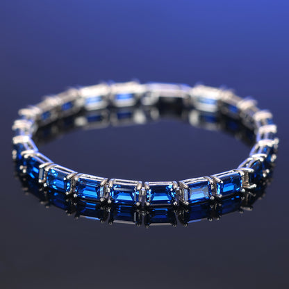 Blue emerald-cut Lab created stones tennis bracelet