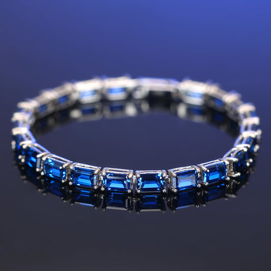 Blue emerald-cut Lab created stones tennis bracelet