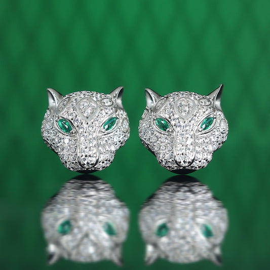 Micro-setting Lab created stones small leopard earrings, sterling silver