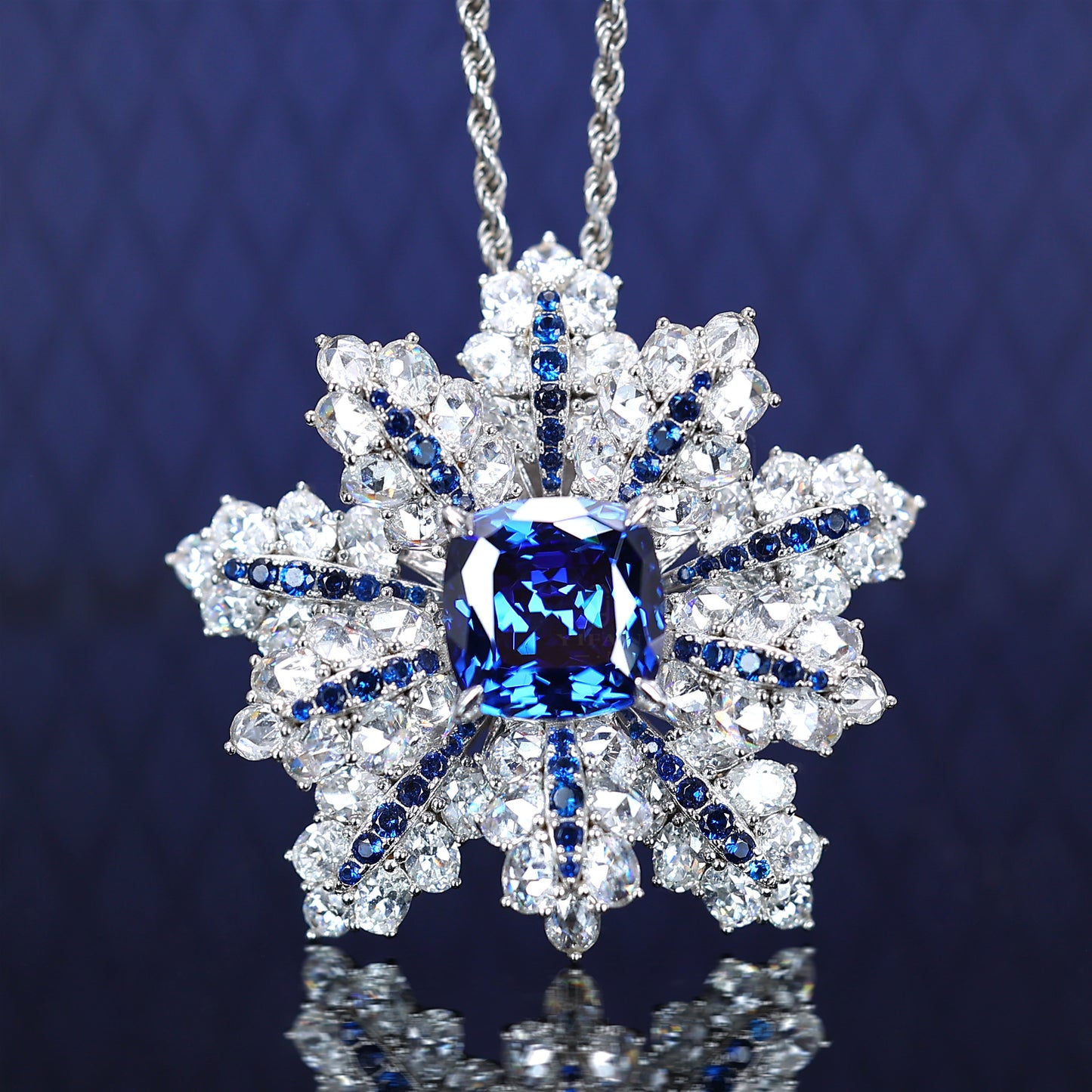 Micro-set Sapphire color Lab a créé des pierres 3 façons d'utiliser Snow Ring, argent sterling