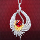 Micro-setting Ruby color Lab created stones red-crowned crane multi-purpose necklace and brooch, sterling silver