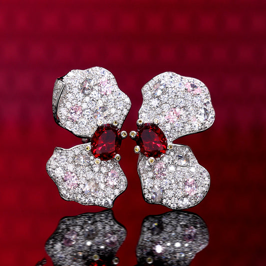 Special Offer Micro-setting ruby-pink-white color Lab created stones artistic butterflies' earrings, sterling silver.