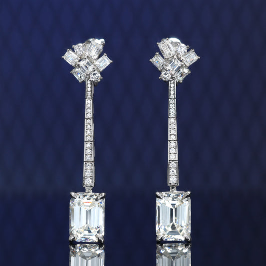 Micro-setting Emerald-cut lab created stones irregular dangle earrings, sterling silver