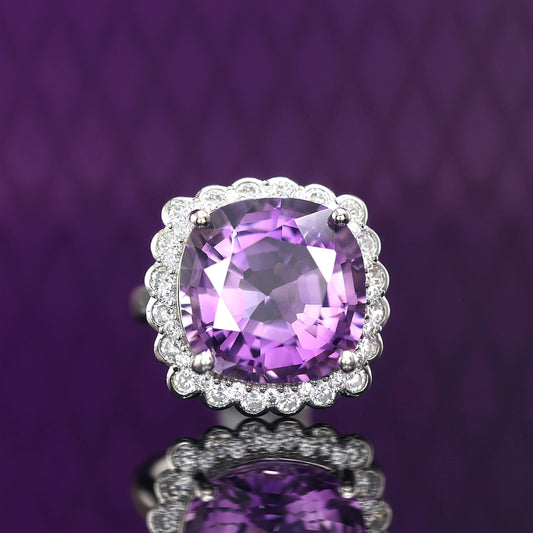 Special offer Micro-setting Purple diamond color Lab created stones cocktail ring, sterling silver