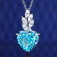 Micro-setting aquamarine color Lab created stones The heart of Cupid necklace, sterling silver.