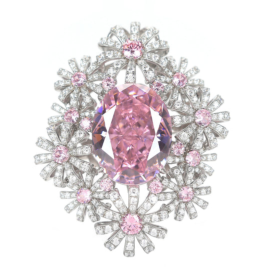 Mikrogefasster Mehrzweck-Rosa-Diamant-Farblabor erstellte Steine ​​​​Damen im Palastanhänger, Brosche, Sterlingsilber