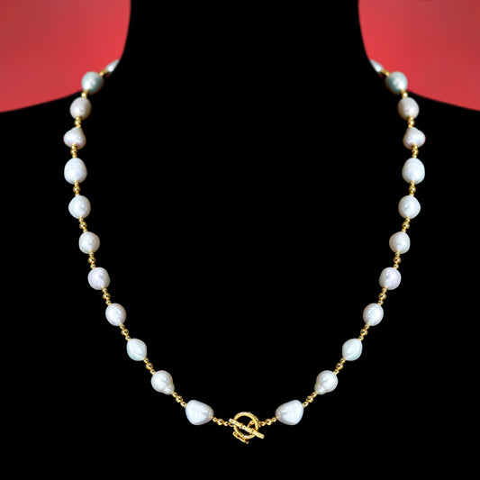 Ancient coins selection Multipurpose Baroque pearls necklace, sterling silver