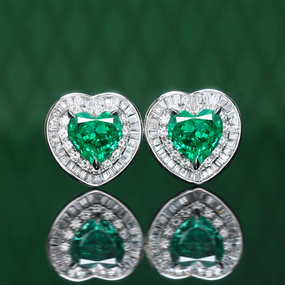 Micro-setting Apple green color lab created stones heartache earrings, sterling silver.
