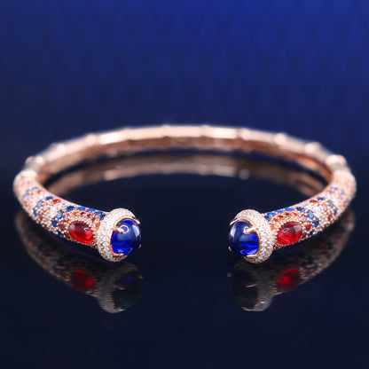 Limited edition Micro-setting Colorful Lab created stones Retro style bangle, sterling silver