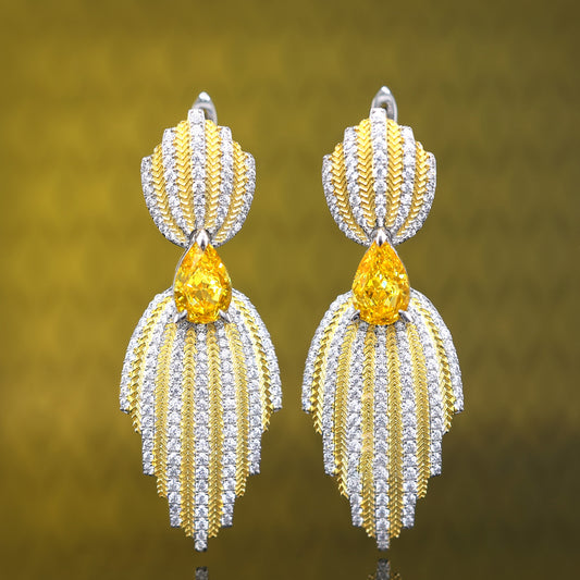 Boucles d'oreilles dorées en forme de larme avec pierres créées par le laboratoire, couleur diamant jaune micro-serti, argent sterling