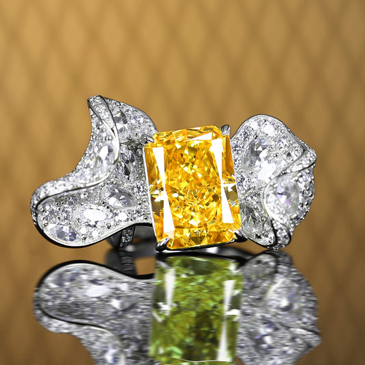 Micro-setting Yellow diamond color Lab created stones fancy butterfly ring, sterling silver