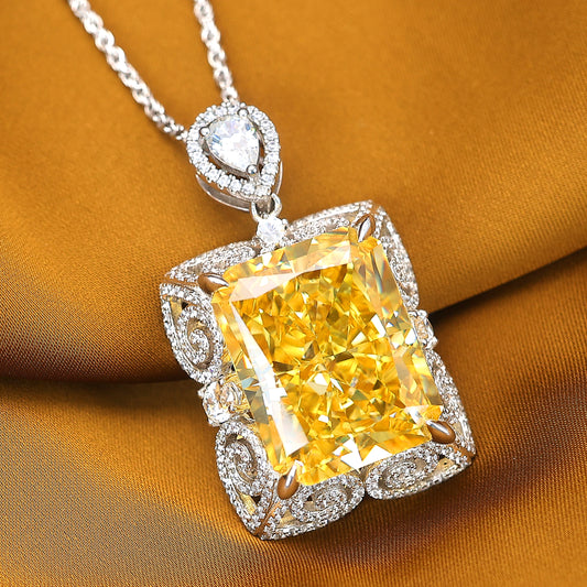 Conception personnalisée Micro-serti Couleur diamant jaune Lab créé collier de trésor de pierres, argent sterling. (20 carats)