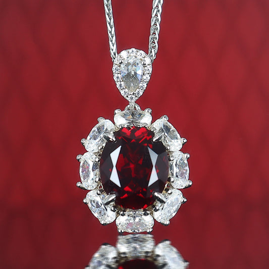 Promotional design Micro-setting Ruby color Lab created stones Diana pendant, sterling silver.  (5 carat)