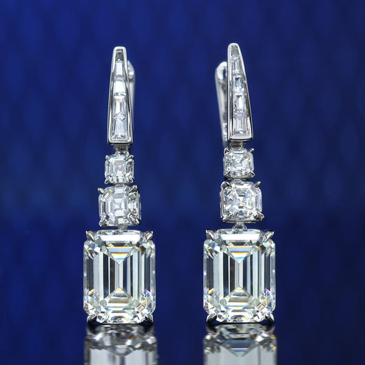 Micro-setting Emerald-cut lab created stones 3 main stones earrings, sterling silver