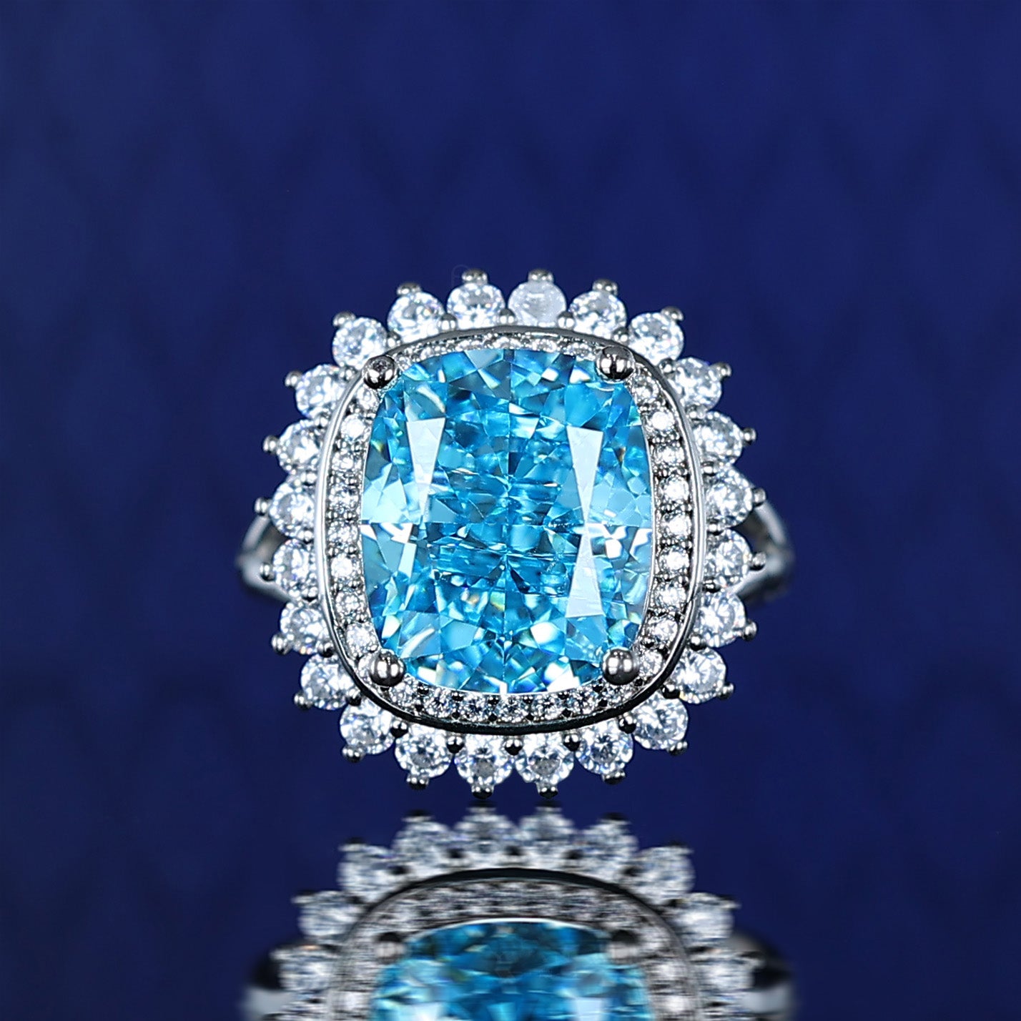 Promotion design: Micro-setting Aquamarine color Lab created stones sparkle ring, sterling silver