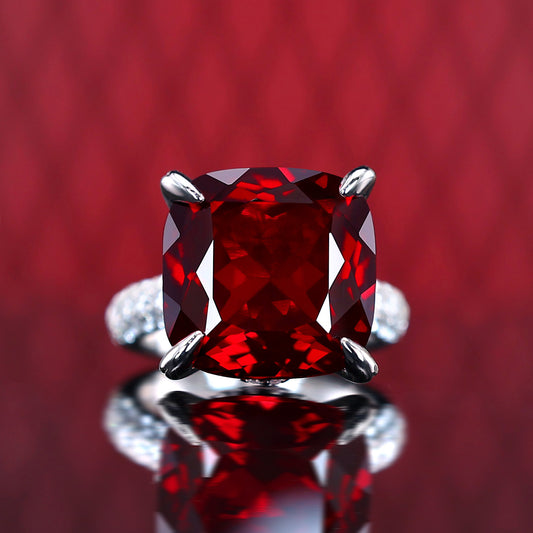 Micro-setting Ruby color Lab created stones Athens ring, sterling silver