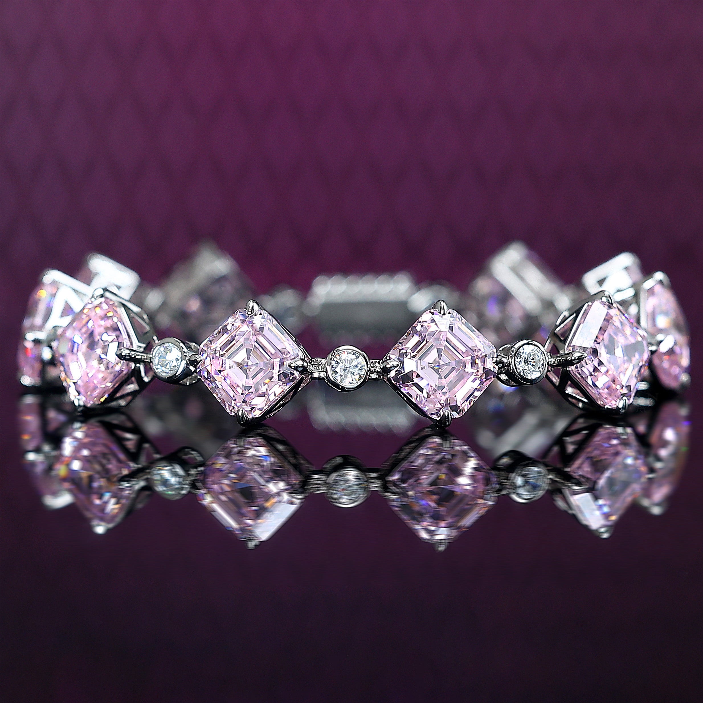 Micro-setting Light pink diamond color Asscher-cut fully studded brace ...