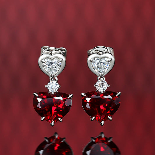 Special offer Micro-setting Ruby color Lab created stones heart earrings, sterling silver
