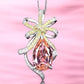 Micro-setting Pink morganite color waterdrop necklace, sterling silver