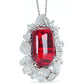 Micro-setting Ruby color Lab created stones big Oval shape petals lace cabochon necklace, sterling silver.  (200 carat)