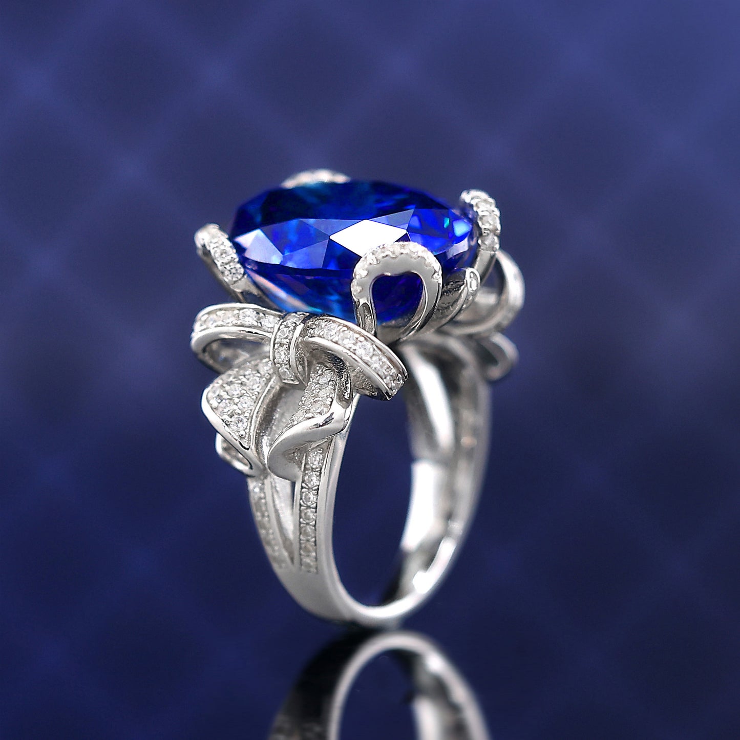 Micro-setting Sapphire color lab created stones blue enchantress ring, sterling silver.(22 carat)