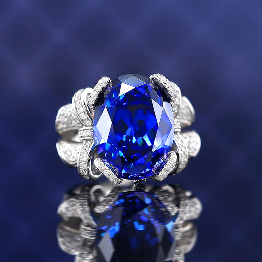 Micro-setting Sapphire color lab created stones blue enchantress ring, sterling silver.(22 carat)