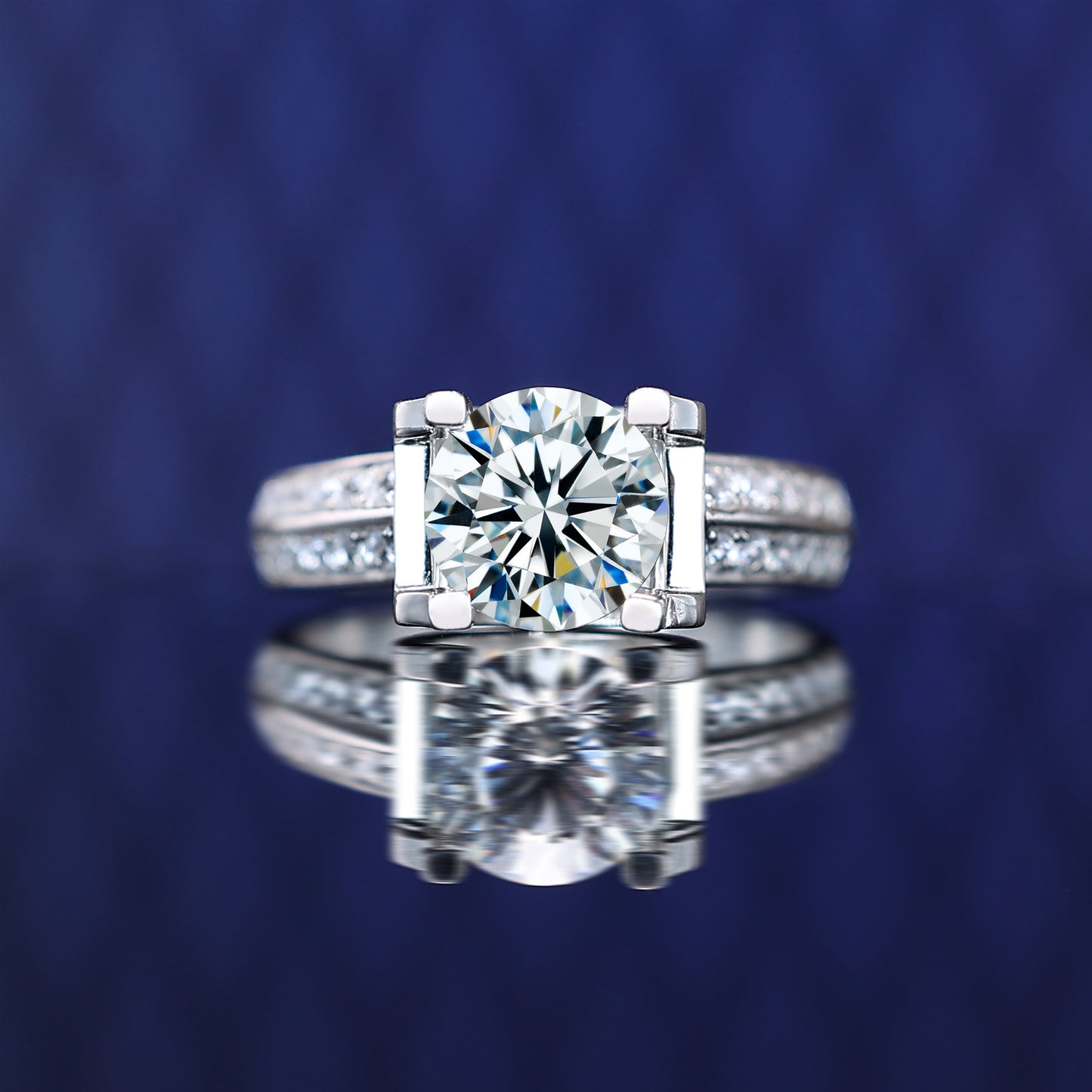 Micro-setting lab created stones OX ring, sterling silver. (2 carat)