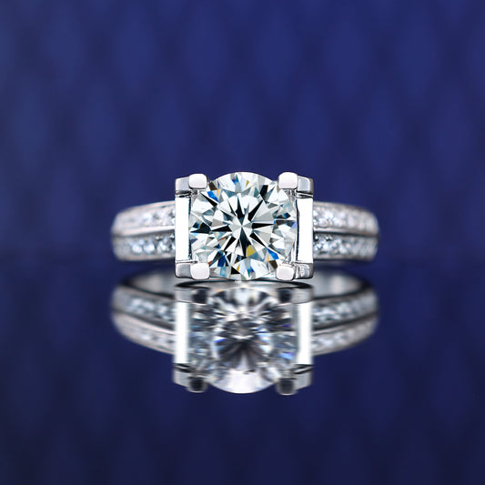 Micro-setting lab created stones OX ring, sterling silver. (2 carat)