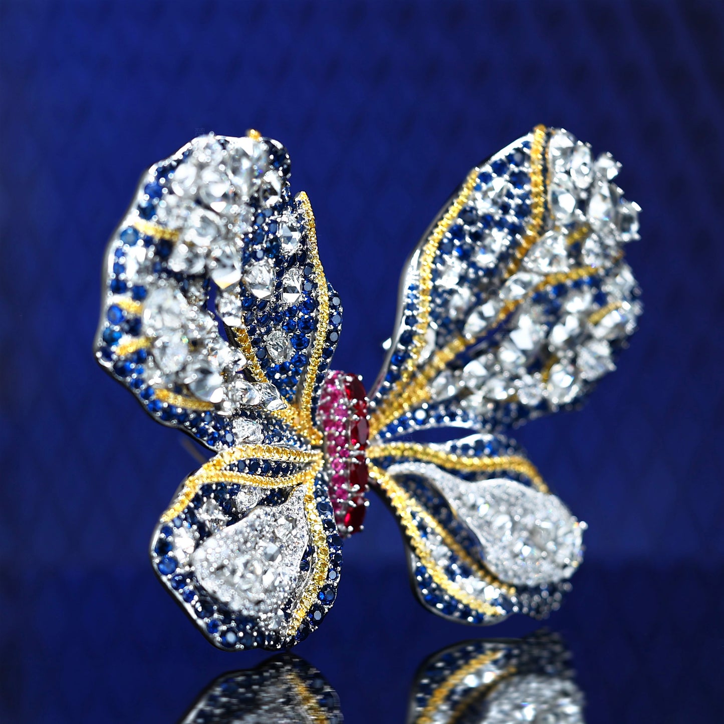 Couleurs mélangées détaillées micro-serties Pierres créées en laboratoire Broche Aurore, argent sterling