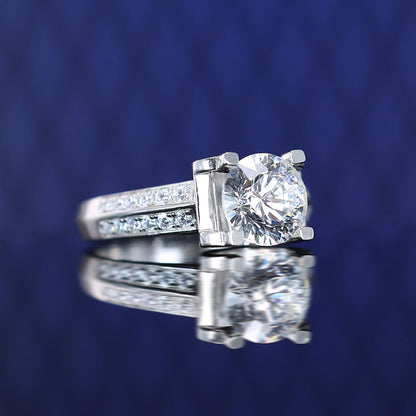 Micro-setting lab created stones OX ring, sterling silver. (2 carat)