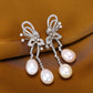 Micro-setting Fresh water pearls Lab created stones butterflies tassel earrings, sterling silver.