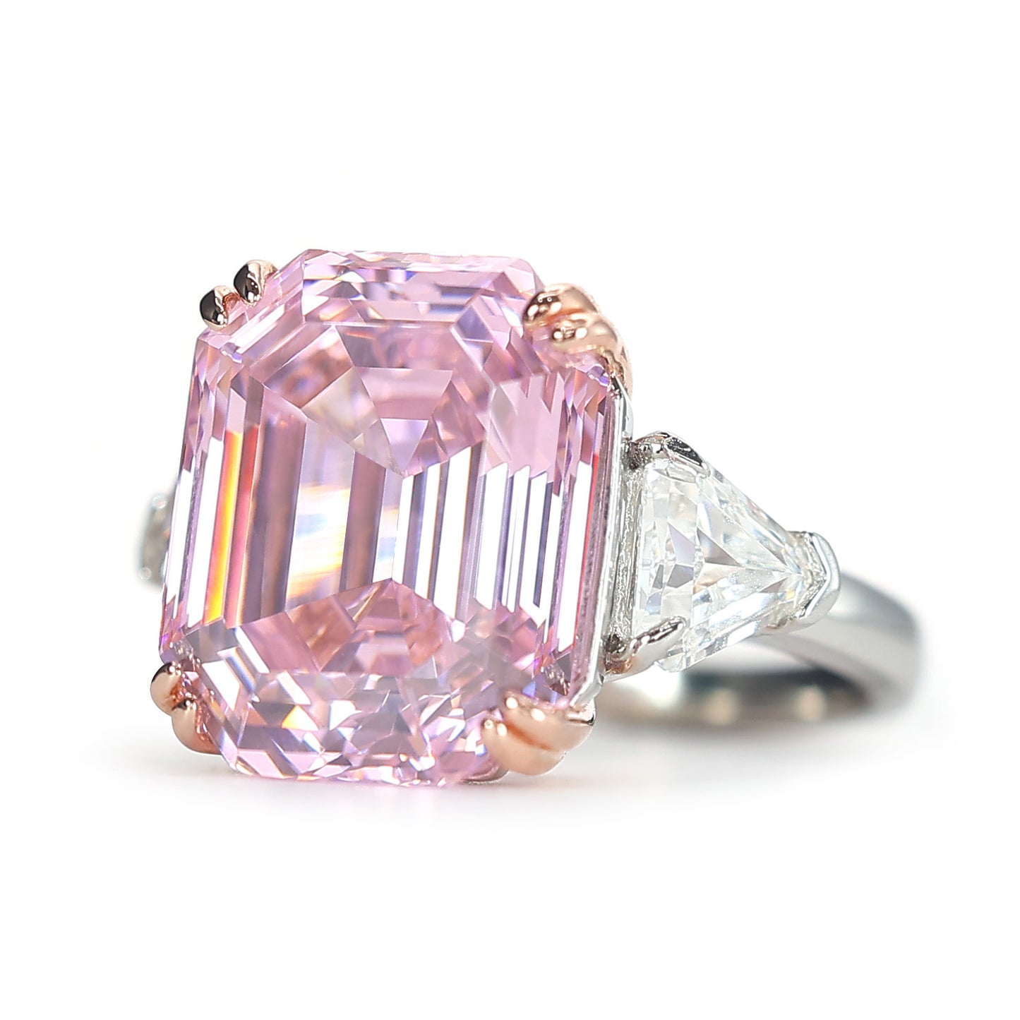 Promotional design：Pink diamond color Lab created stones Asscher cut ring, sterling silver