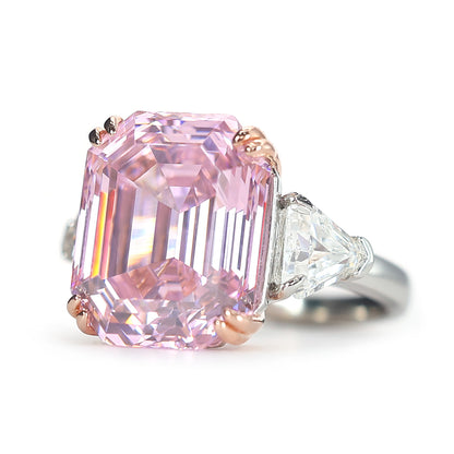 Promotional design：Pink diamond color Lab created stones Asscher cut ring, sterling silver